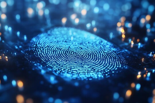 Closeup of a digital fingerprint scanner for biometric identity verification and access control