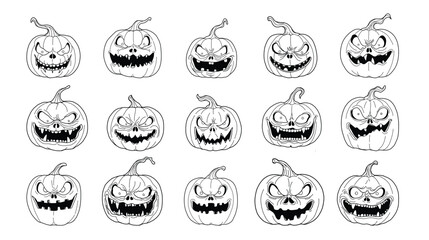 Set of halloween pumpkin , Spooky halloween border illustration,Cute Cartoon Style Illustration for Kids' Holiday Halloween vector for decoration or sticker