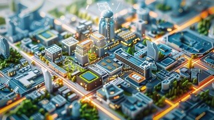 Smart grid city with efficient energy distribution, depicting smart infrastructure