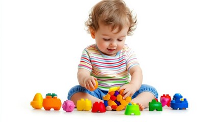 Child plays with toys on floor.