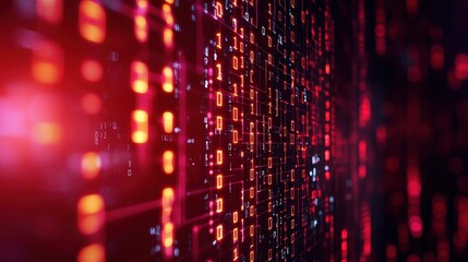 Dynamic digital background featuring vibrant red and orange data streams, ideal for technology and cyber themes.