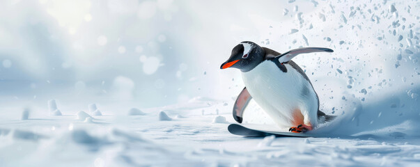 Obraz premium Penguin Snowboarding