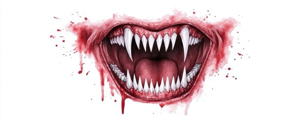 Naklejka premium Sharp and menacing vampire fangs are depicted against a white background.