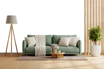 Fotobehang Per kamer Green sofa and decor in living room on transparent background- 3D rendering  © Vanitjan