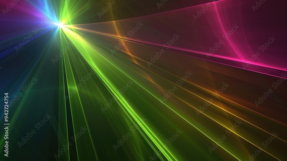 Poster a stunning array of colorful light rays radiates with iridescent hues, creating a lively atmosphere 