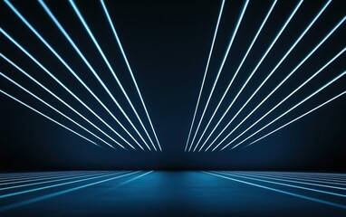 Futuristic blue light beams in a dark room, creating a modern, sleek, and abstract visual effect perfect for tech or sci-fi themes.