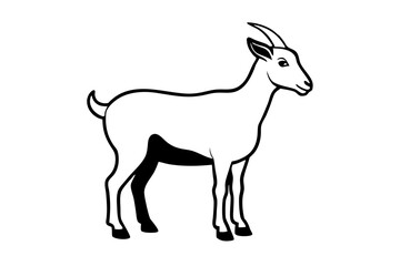 Goat Silhouette Vector Illustration, liner art animal with white background