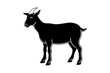 Goat Silhouette Vector Illustration, liner art animal with white background