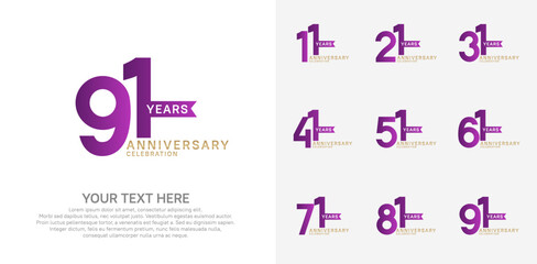 anniversary set, purple and golden color with ribbon for celebration event