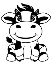 Cute Calf | Baby Cow |  Dairy Cow | Domestic Animal | Toddler Cow | Farm Life | Baby Calf | Sitting Cow | Original Illustration | Vector and Clipart | Cutfile and Stencil