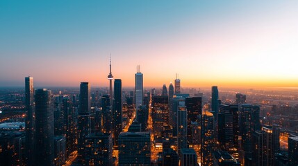 Fototapeta premium Twilight Urban Skyline with Modern Skyscrapers and City Lights