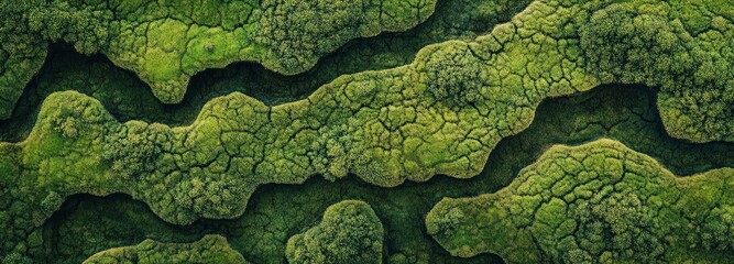 Aerial View of Lush Green Moss-Covered Terrain