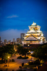 Views of Osaka Castle in evening in Japan 