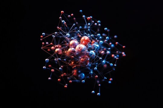 A network graph features a radial axis and node distribution, set against a futuristic sci-fi theme.