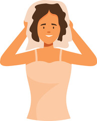 Fototapeta premium Young woman is drying her wet hair with a towel after taking a shower