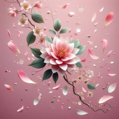 Petal flowers flying in the air in spring season, falling blossom petal, levitation of beautiful tropical floral.
