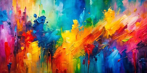 Vibrant abstract expressionist painting with colorful brushstrokes
