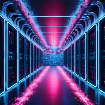 3d abstract technology glowing neon fast speed light background