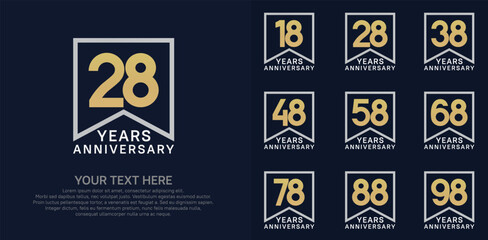 Naklejka premium anniversary logotype set. gold and silver color can be use for celebration