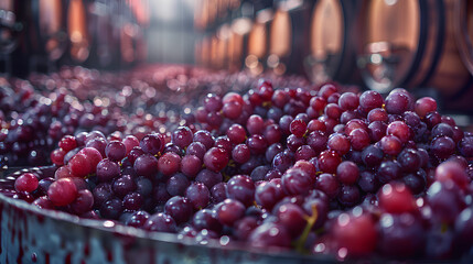Close up of Ripe Grapes in Wooden Barrel