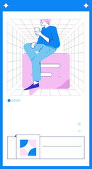 Virtual characters social communication concept business flat vector hand drawn illustration
