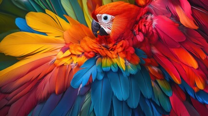 A Close-Up of a Scarlet Macaw's Vibrant Feathers