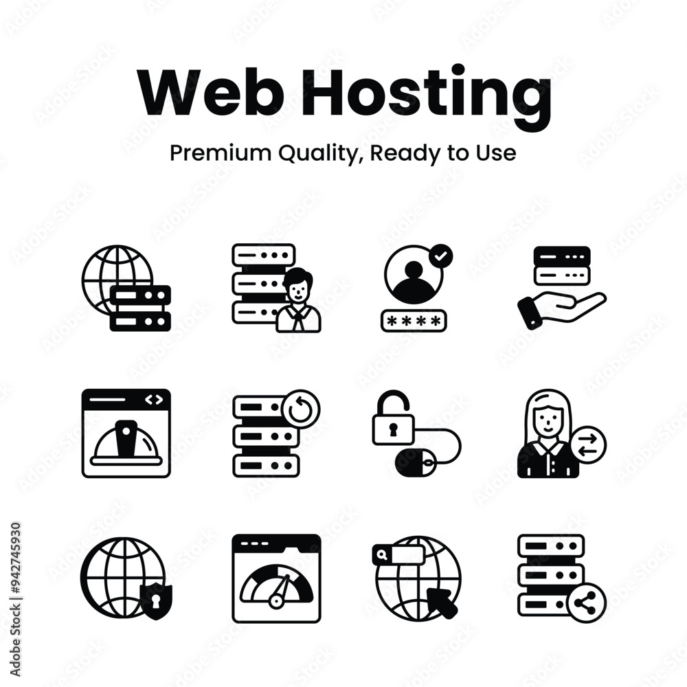 Wall mural pack of web hosting icons in modern design