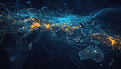 Illuminated Asia Pacific Region at Night from Space