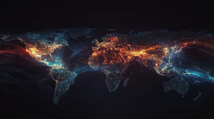Illuminated Global Connectivity: A Mesmerizing World Map at Night