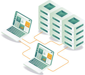 Two laptops connected to a server in a network setup