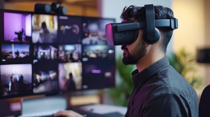 Virtual reality workspace enabling remote teams to interact in a shared virtual office.