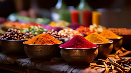Exploring vibrant spices at a bustling market in India during the morning hours with colorful displays and local vendors