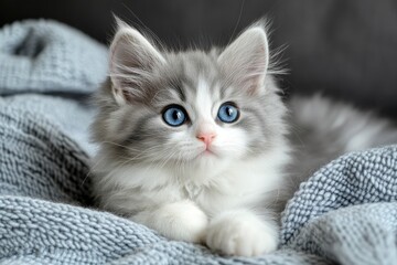 Siberian kitten blue with white 12 weeks old , ai