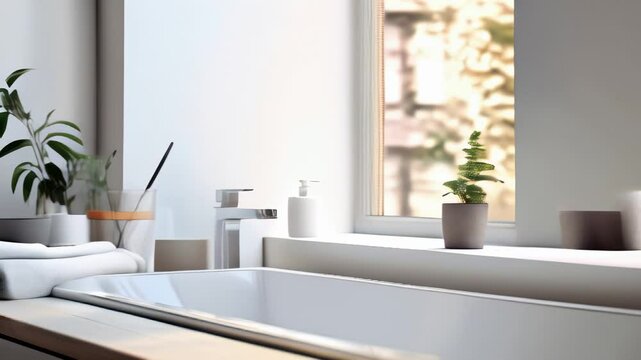 Beautifully designed bathroom sink area featuring modern plants, towels, and natural light in a stylish space