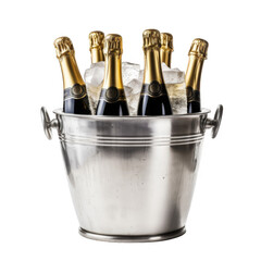 Bottle Champagne in Ice Bucket Isolated on a Transparent Background