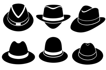 6 set unique black hat styles silhouette vector