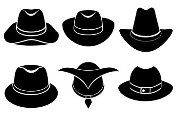 6 set unique black hat styles silhouette vector