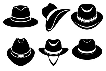 6 set unique black hat styles silhouette vector