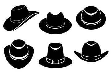 6 set unique black hat styles silhouette vector