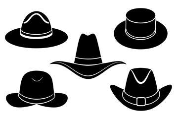 6 set unique black hat styles silhouette vector