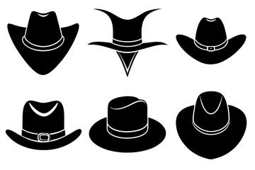 6 set unique black hat styles silhouette vector