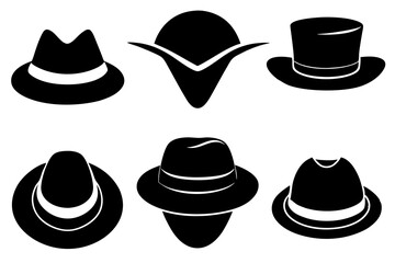 6 set unique black hat styles silhouette vector