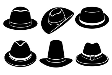 6 set unique black hat styles silhouette vector