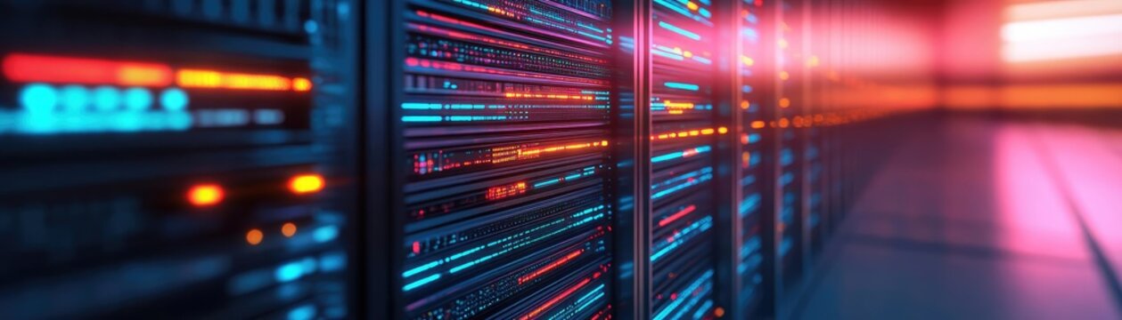 Futuristic hyperscale data center, cloud systems in full optimization mode, glowing data flows, sustainable technology focus, sleek and advanced visual style