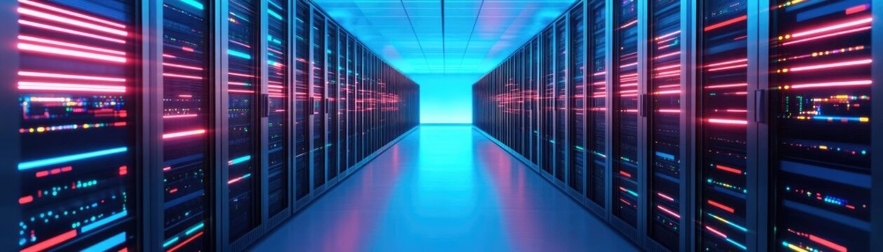 Futuristic hyperscale data center, cloud systems in full optimization mode, glowing data flows, sustainable technology focus, sleek and advanced visual style