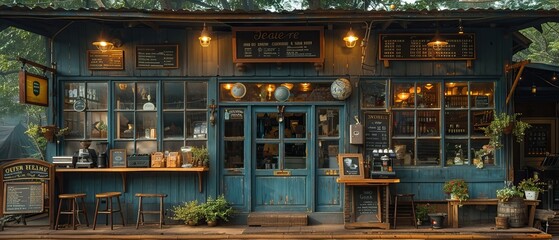 Charming Vintage Cafe with Rustic Wooden Accents and Cozy Atmosphere