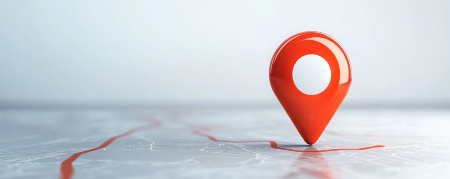 A vibrant red location pin on a smooth surface, symbolizing navigation and geographical positioning.