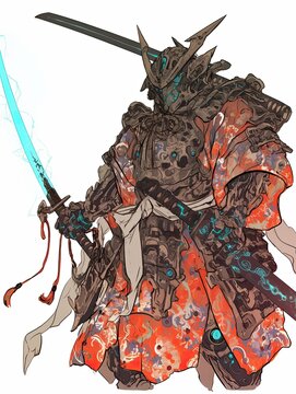 recommend clip art: A Cyborg Samurai Warrior in a Traditional Kimono