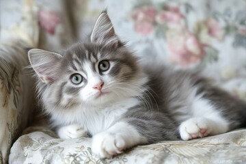 Siberian kitten blue with white 12 weeks old , ai