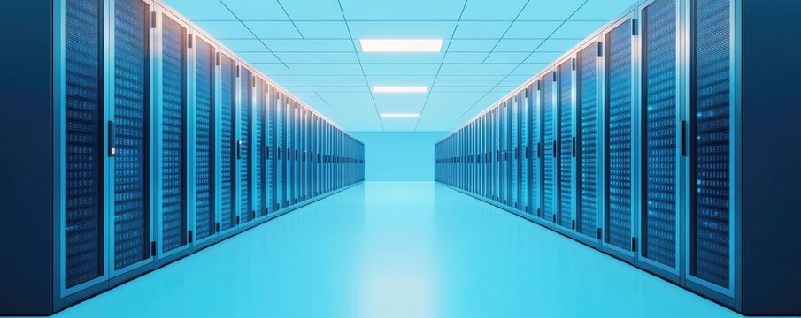 Hyperscale data center, robust security systems, scalable infrastructure, flat design illustration